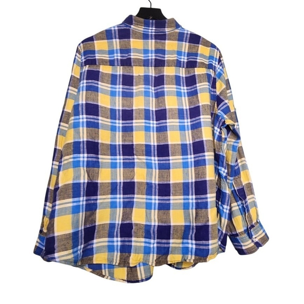 Lauren Ralph Lauren Linen Button Shirt Yellow Blue Paid Roll Tab Preppy 2X - Picture 3 of 5